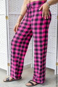 Rd Ribbon Buffalo Plaid Joggers - Pink New Bottoms