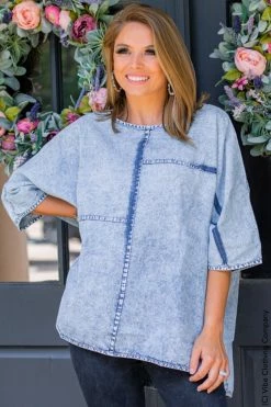 001 New Basics Chambray Poncho Top