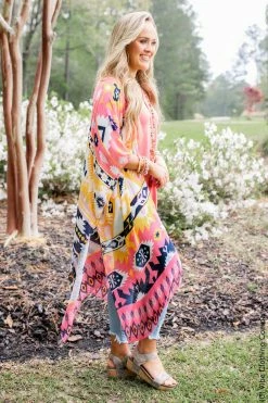 003 New Cardigans & Vests Coral Oasis Kimono