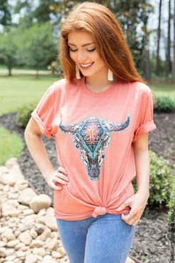 Mark Tee New Graphic Tees Aztec Cow Skull Graphic Tee