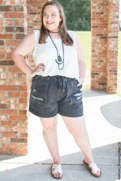 015 Run Around Denim Shorts - Light Black New Bottoms