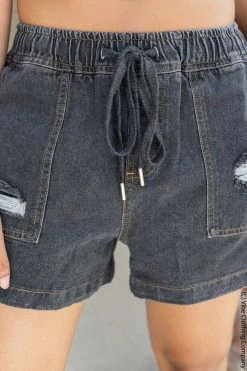 015 Run Around Denim Shorts - Light Black New Bottoms