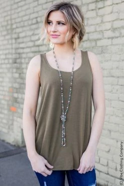001 Tamelin Tank- Dk Olive Basic Tops