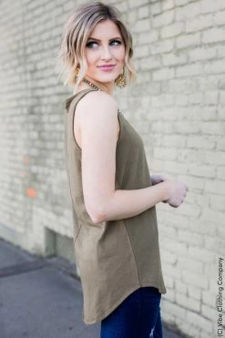 001 Tamelin Tank- Dk Olive Basic Tops