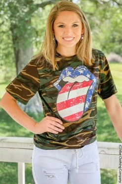 Mark Tee America Strong Graphic Top - Camo