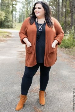 006 Wanderlust Waffle Cardigan - Cognac New Cardigans & Vests