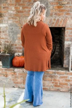 006 Wanderlust Waffle Cardigan - Cognac New Cardigans & Vests