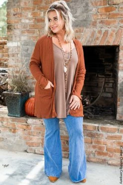 006 Wanderlust Waffle Cardigan - Cognac New Cardigans & Vests