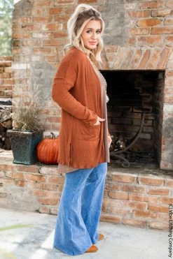 006 Wanderlust Waffle Cardigan - Cognac New Cardigans & Vests