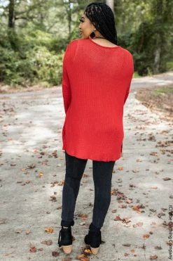 006 Wanderlust Waffle Cardigan - Rust Red