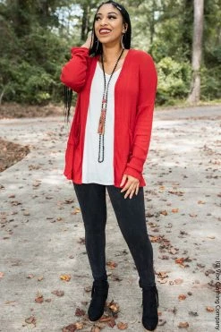 006 Wanderlust Waffle Cardigan - Rust Red