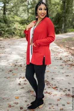 006 Wanderlust Waffle Cardigan - Rust Red